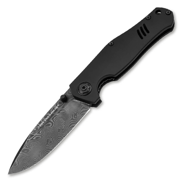Boker Z-28 Damast Shadow Folding Knife Black Aluminum Handle Damascus Blade View 1