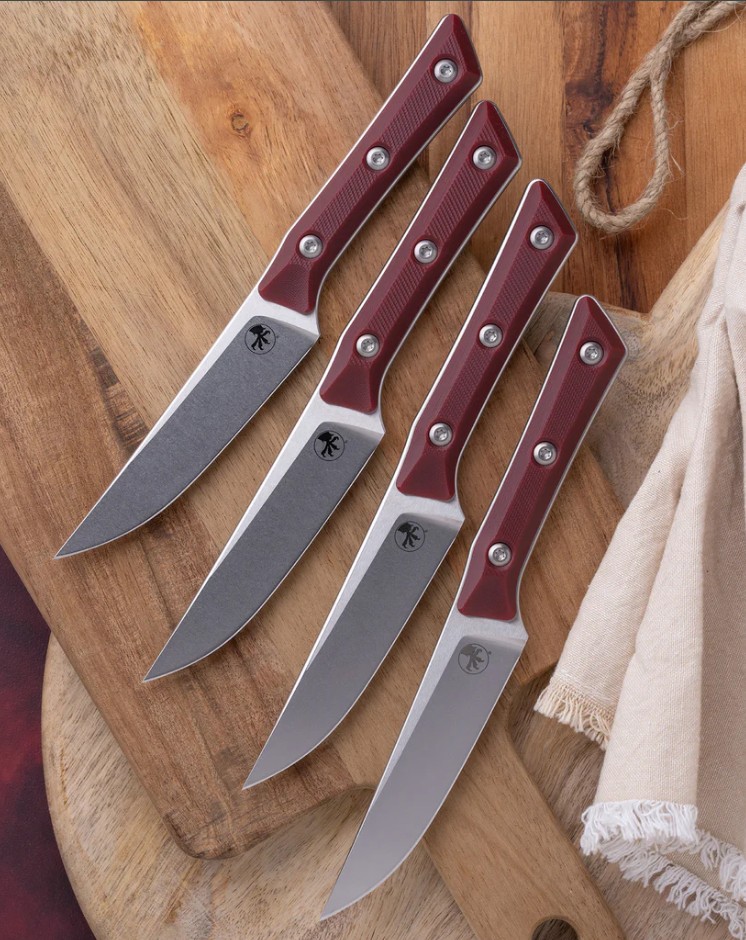Microtech 4.5in 4PC Steak Knife Set Stonewash Standard Merlot G-10 MT360010SETMR View 9