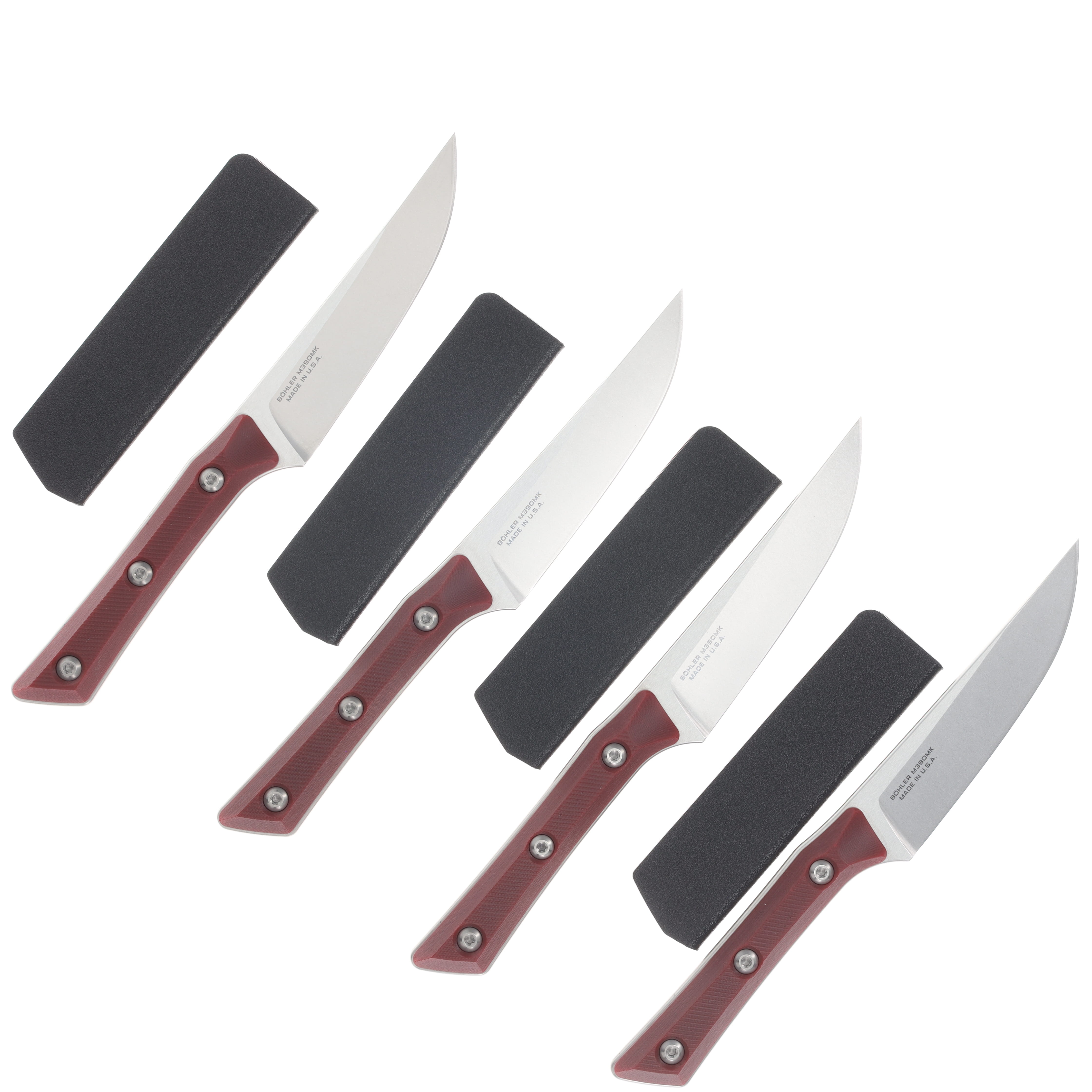 Microtech 4.5in 4PC Steak Knife Set Stonewash Standard Merlot G-10 MT360010SETMR View 2