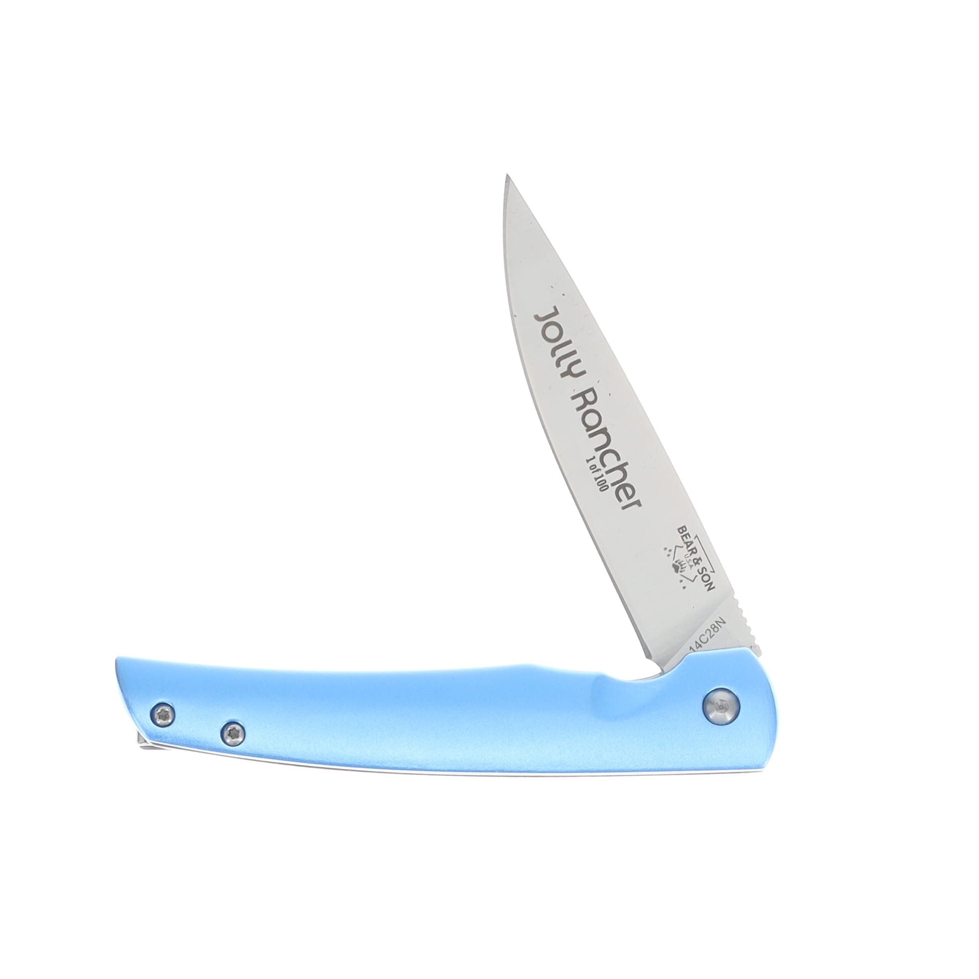 Bear & Son Rancher Blue 3.12in Plain Jolly Rancher Satin Drop Point BR121BLJR View 3