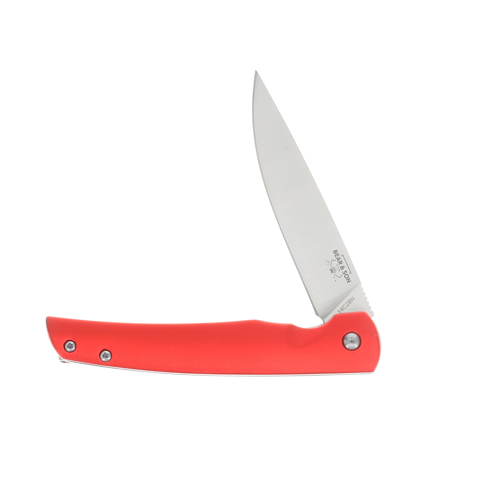 Bear & Son Rancher Folding Knife Red 3.25in Plain Satin Drop Point BR121RD View 3