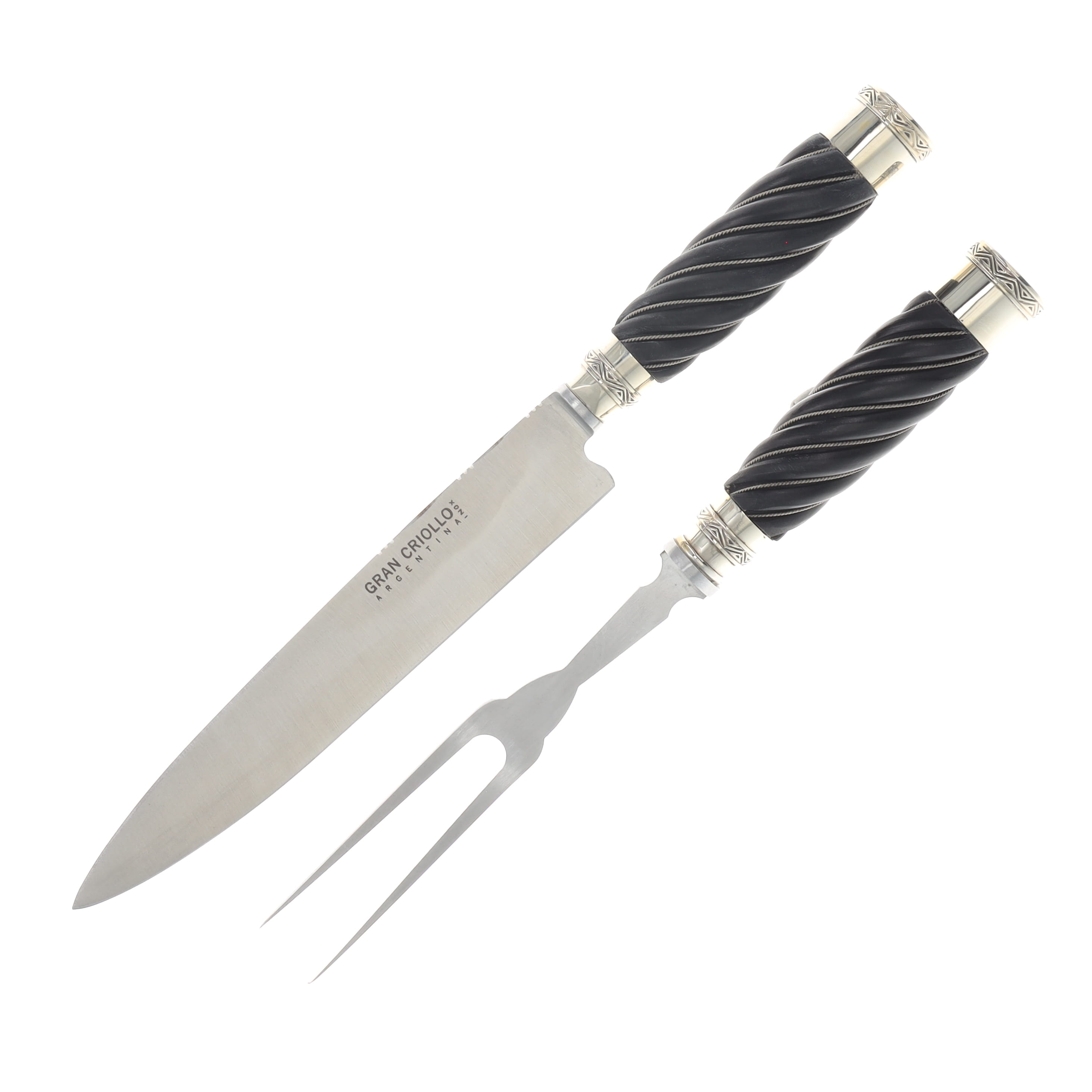 Patagon Knives Grill 2PC Set Black Ridged Wood Handle W/Wood Box GS-BRW-00 View 1