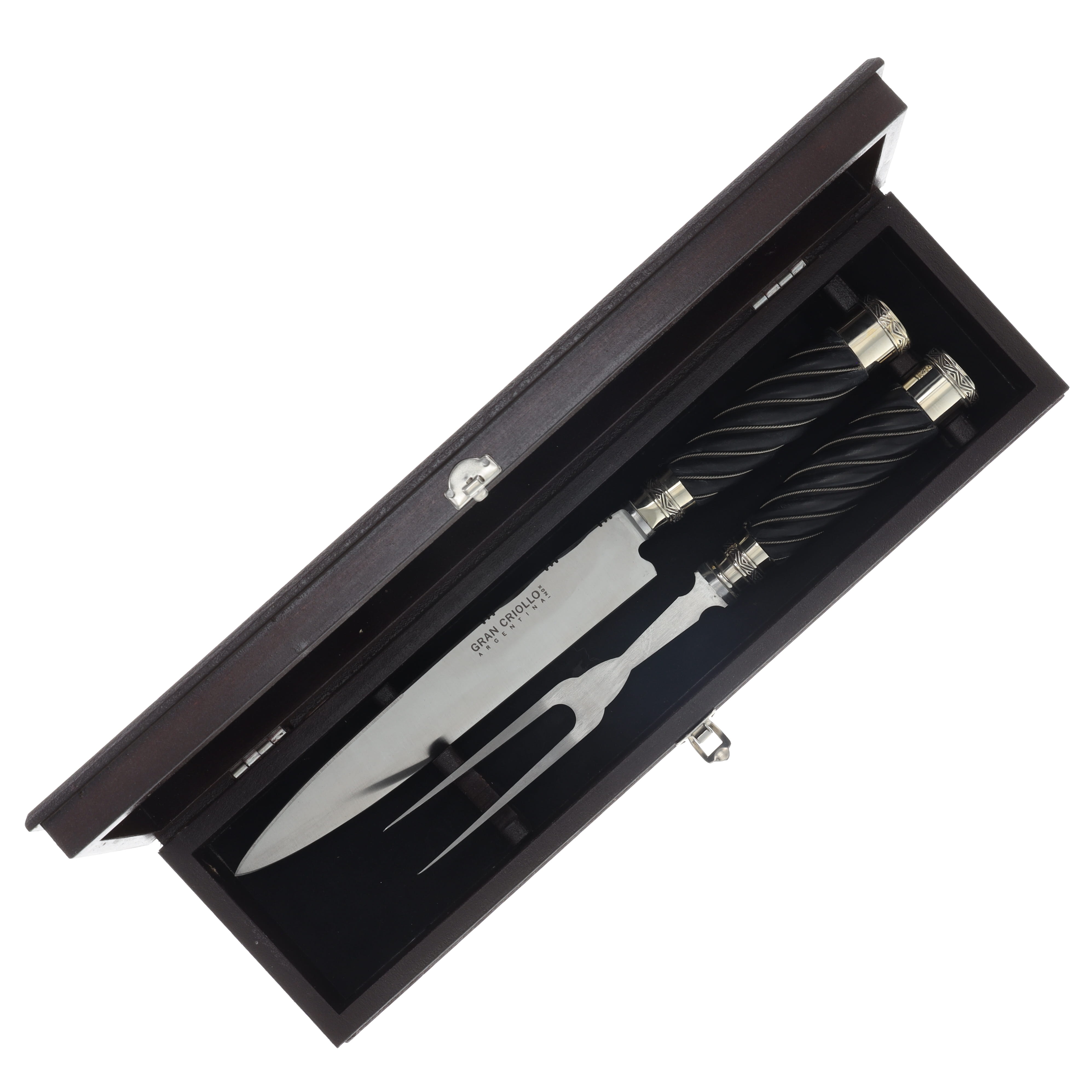 Patagon Knives Grill 2PC Set Black Ridged Wood Handle W/Wood Box GS-BRW-00 View 4