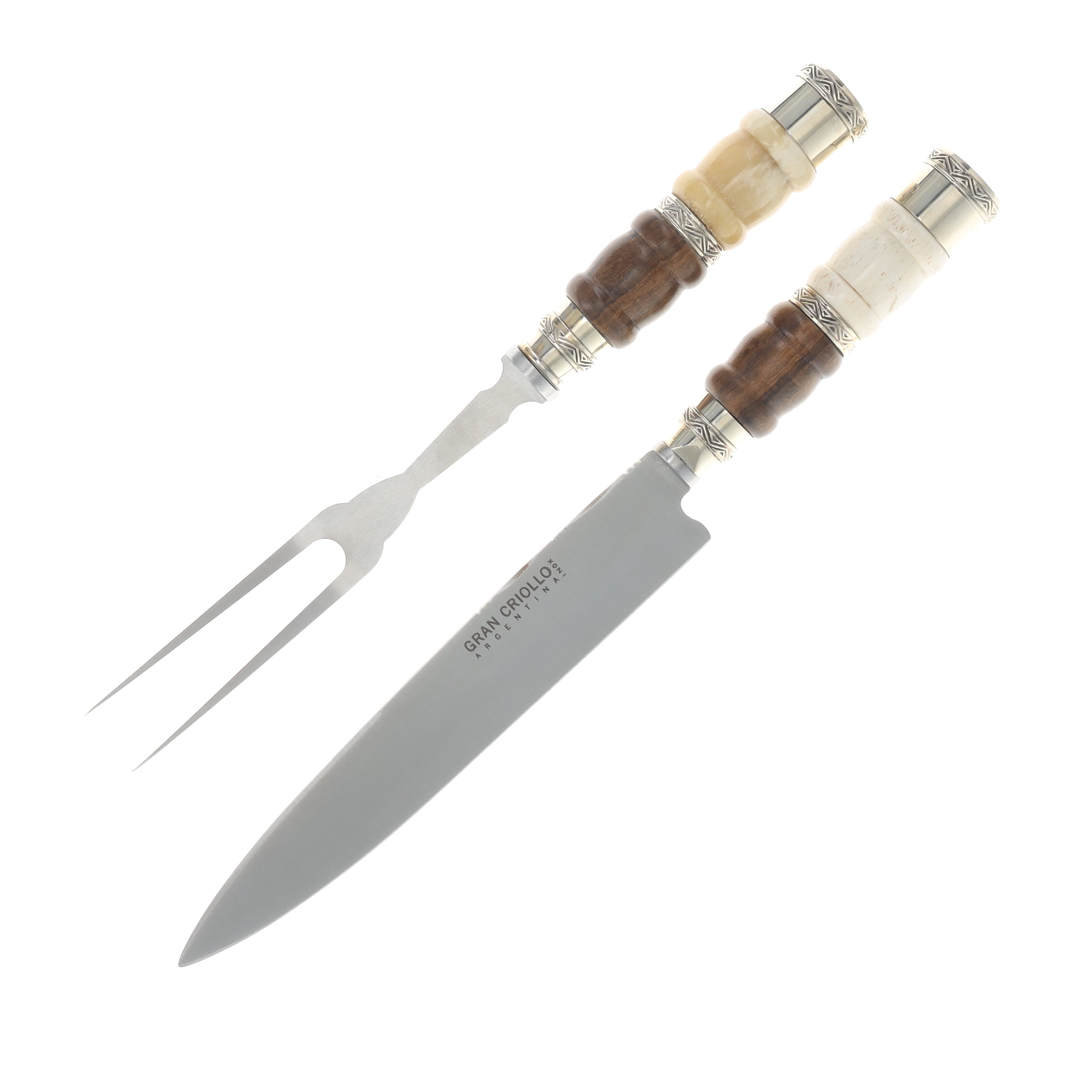 Patagon Knives 2PC Grill Set Bone/Wood Handle W/Wood Box GS-B&W-00 View 1