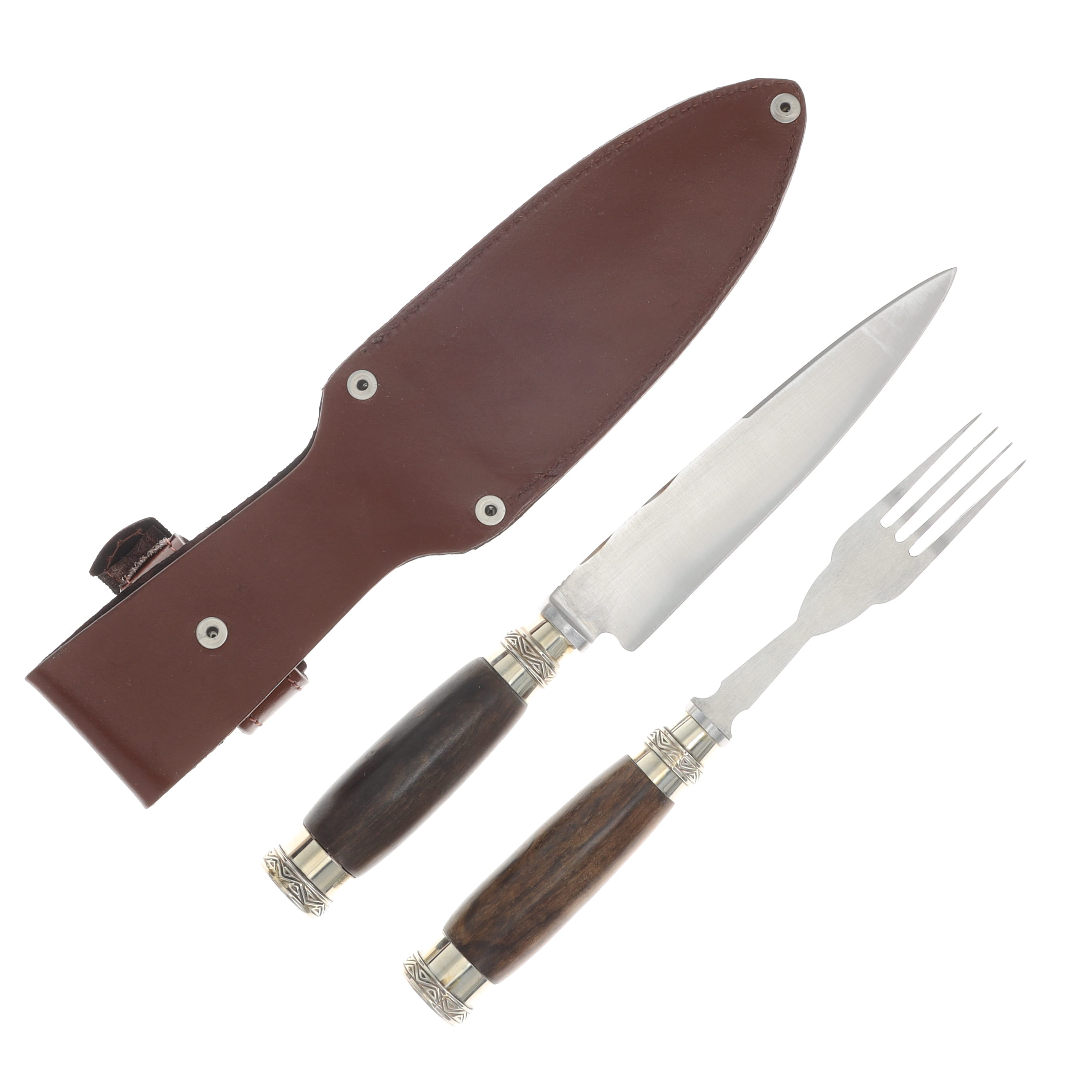 Patagon Knives 2PC Picnic Set Wood/Alpaca Handle W/Leather Sheath PS-W&A-00 View 2