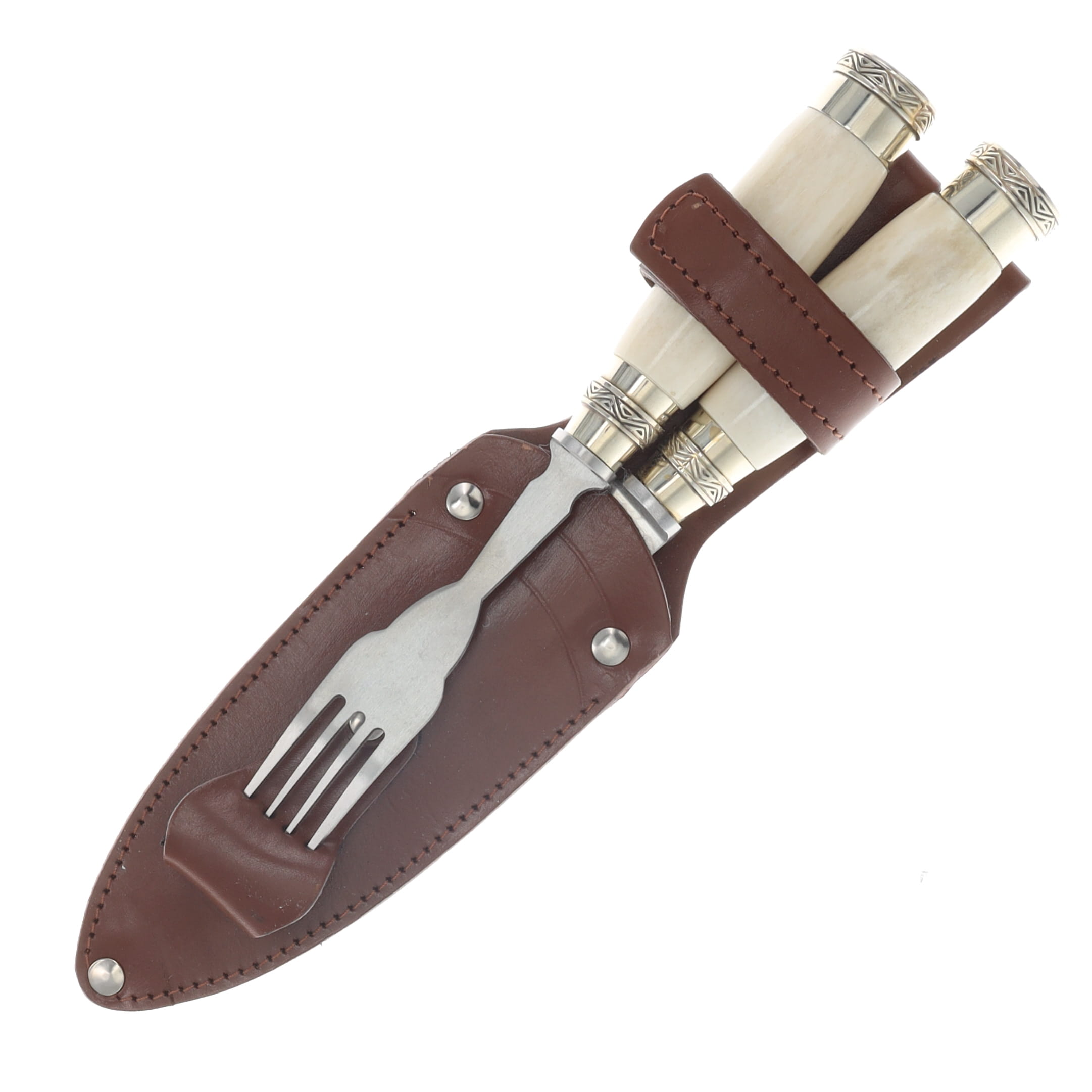Patagon Knives 2PC Picnic Set Bone/ Alpaca Handle W/Leather Sheath PS-B&A-00 View 3