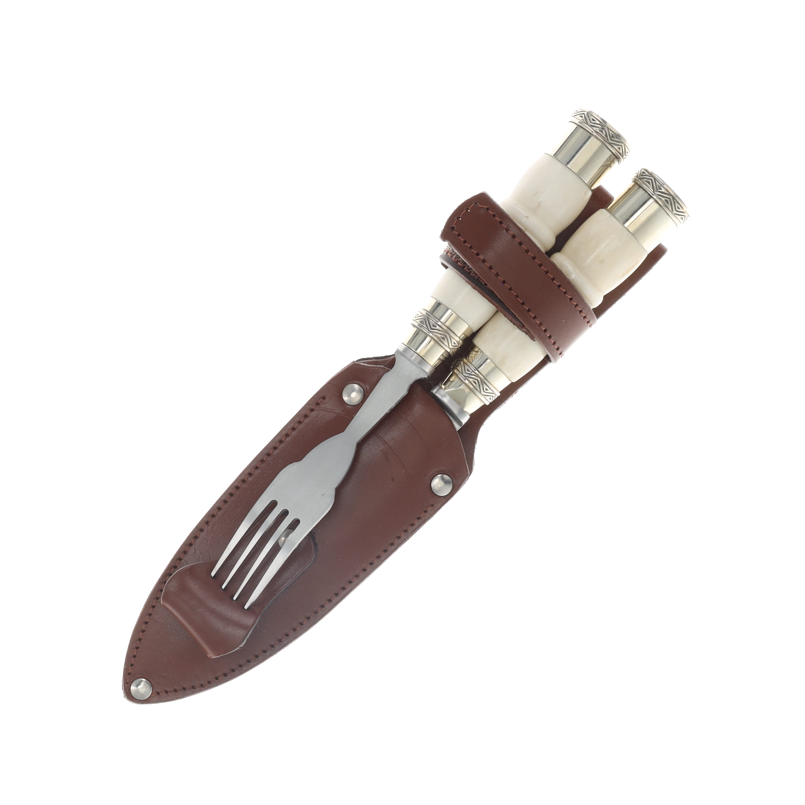 Patagon Knives 2PC Picnic Set Colt Bone Handle W/Leather Sheath PS-CBH-00 View 4