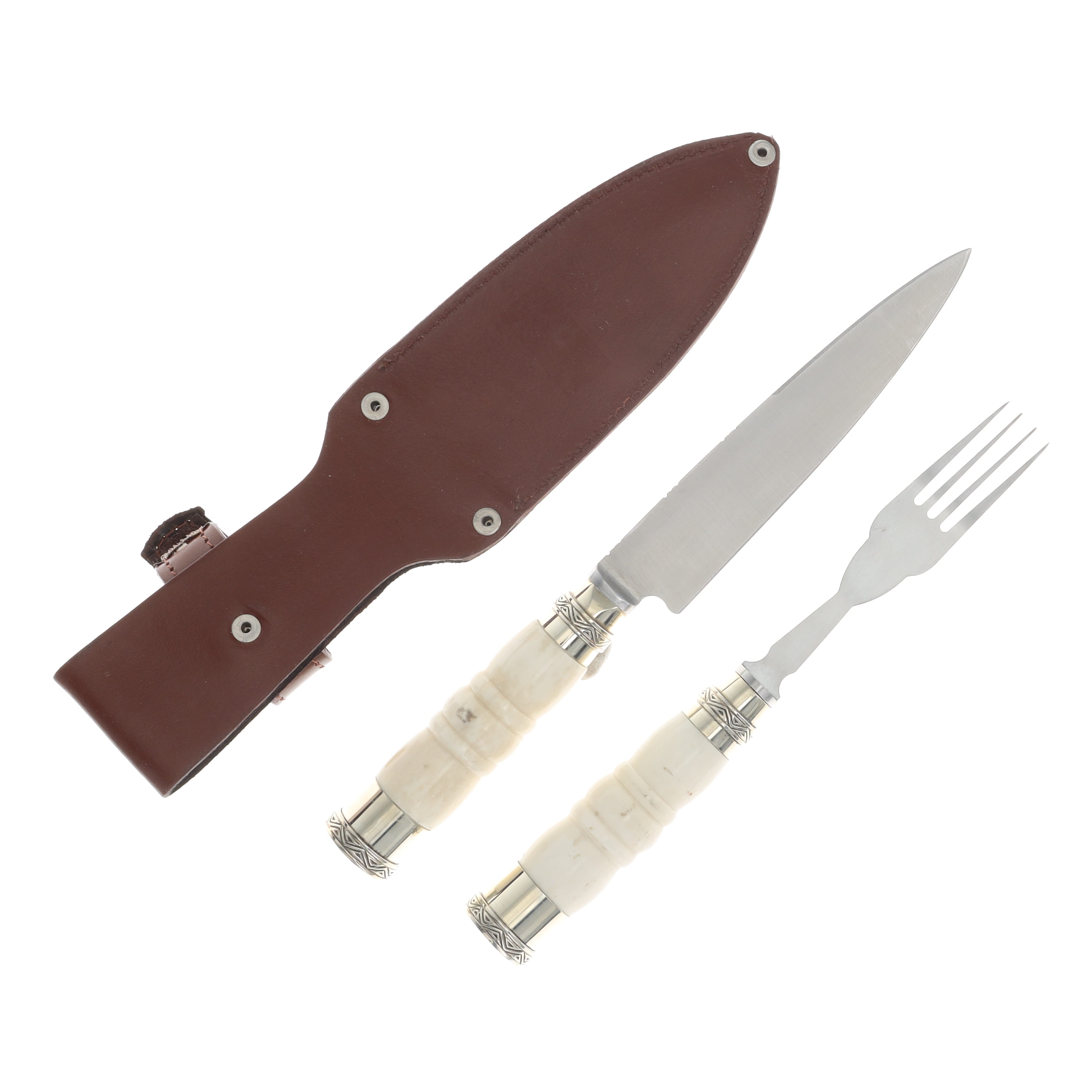 Patagon Knives 2PC Picnic Set Colt Bone Handle W/Leather Sheath PS-CBH-00 View 2