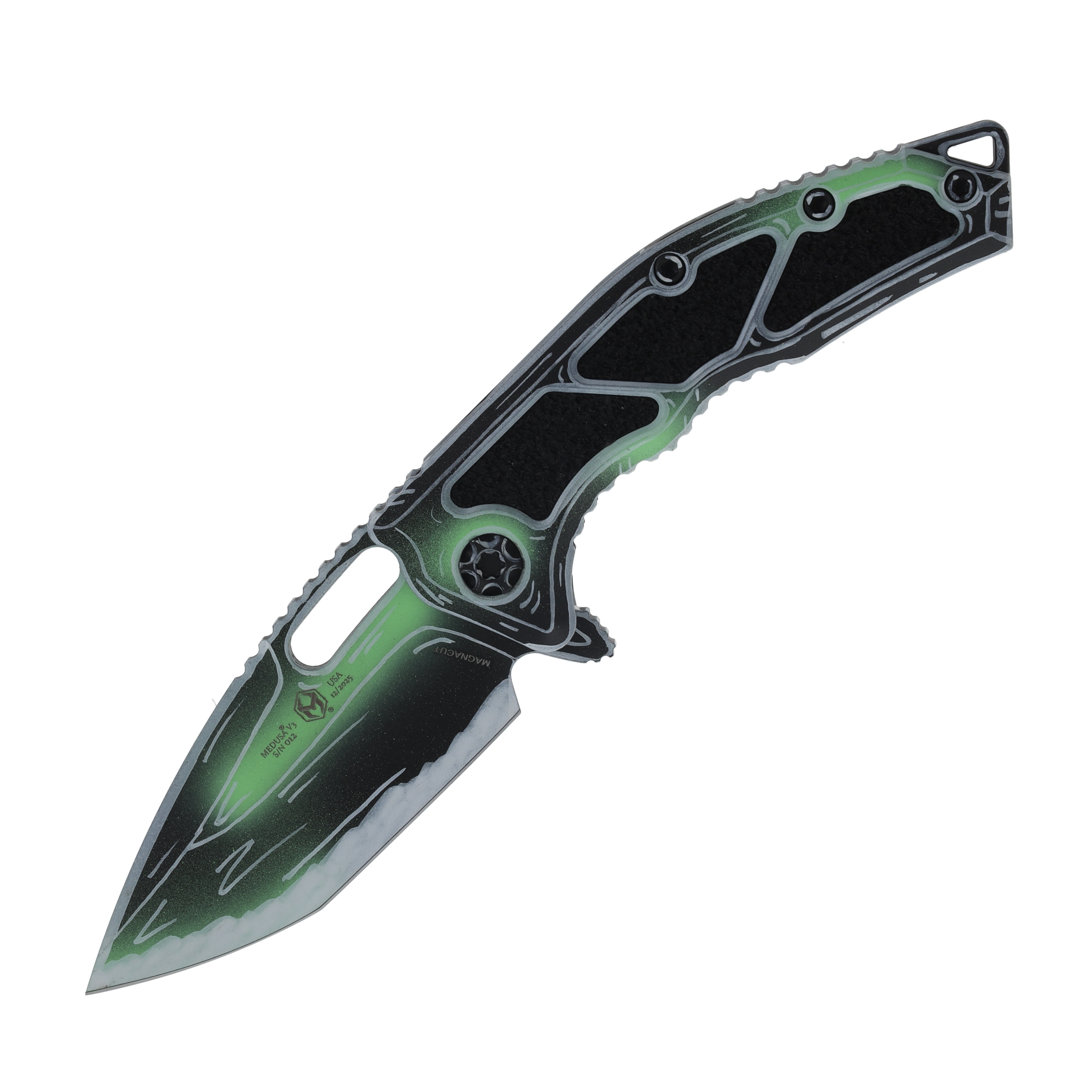 Heretic Medusa Manual Folder Tanto Negative Cel Shading Toxic Green UV Reactive H009-NCS_TX View 1
