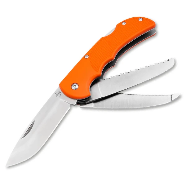 Boker Plus Hunting Triple Pocket Knife Orange FRN Handle 440C Blade BK01BP0058 View 1