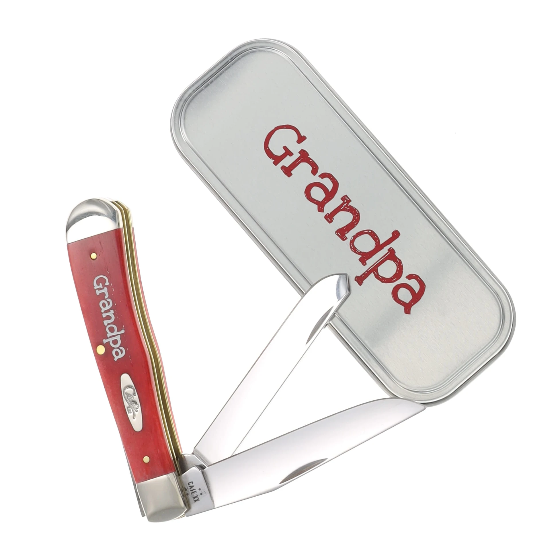 Case XX Dark Red Bone Grandpa Trapper Folding Knife with Gift Tin CA10433 View 1