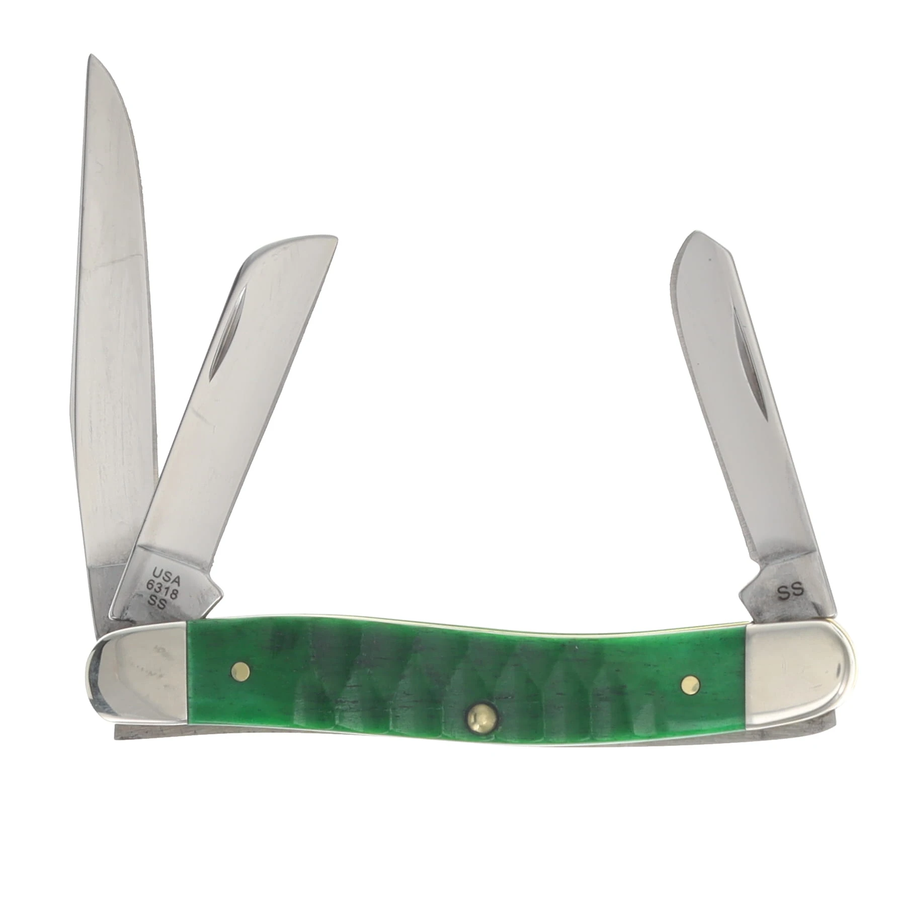 Case XX Bright Green Gator Jigged Bone Medium Stockman Folding Knife CA11442 View 2