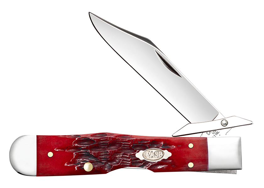 Case XX Dark Red Peach Seed Jigged Bone Carbon Steel Cheetah Cub