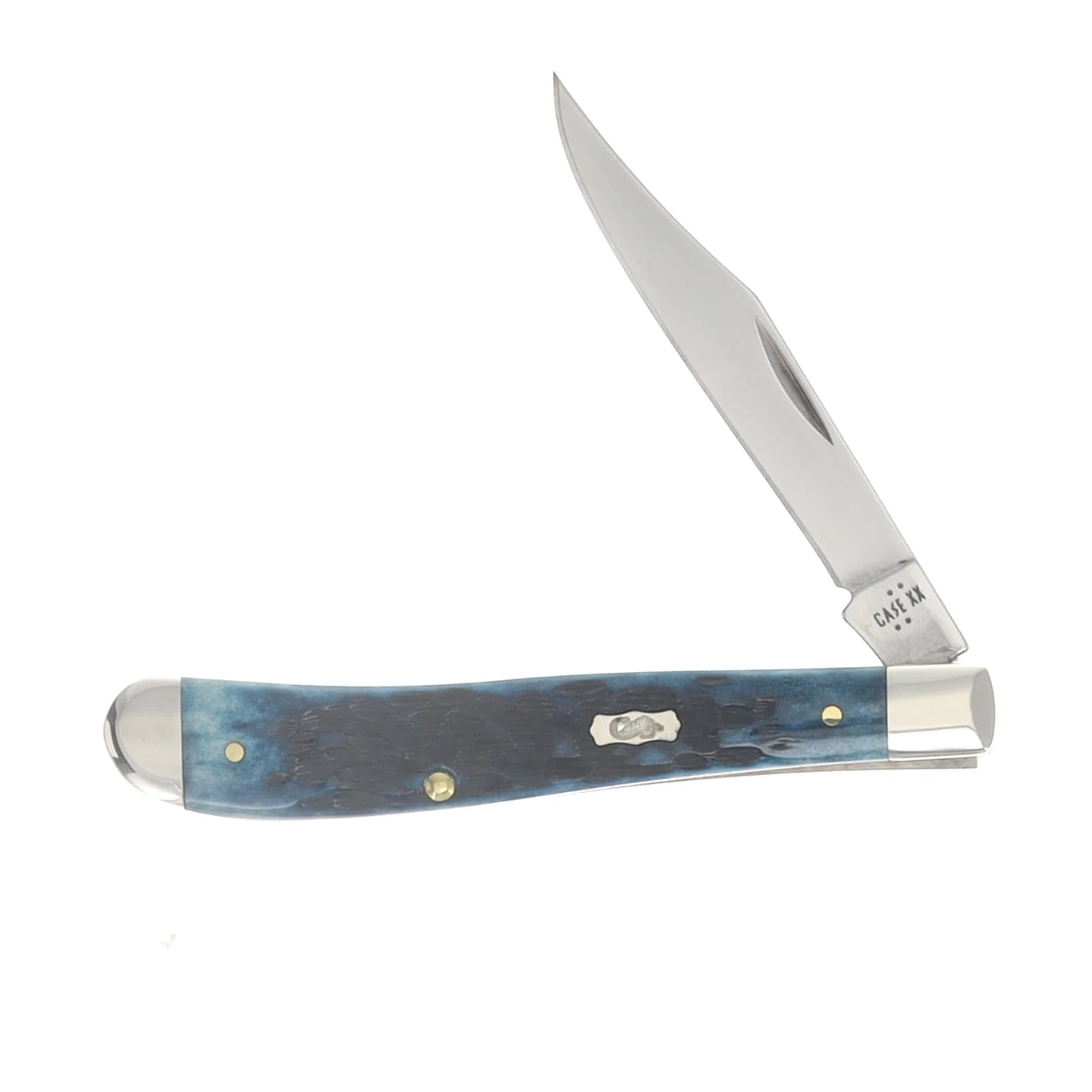 Case XX Mediterranean Blue Pocket Worn Peach Seed Jigged Bone Slimline Trapper Folding Knife CA51865 View 3