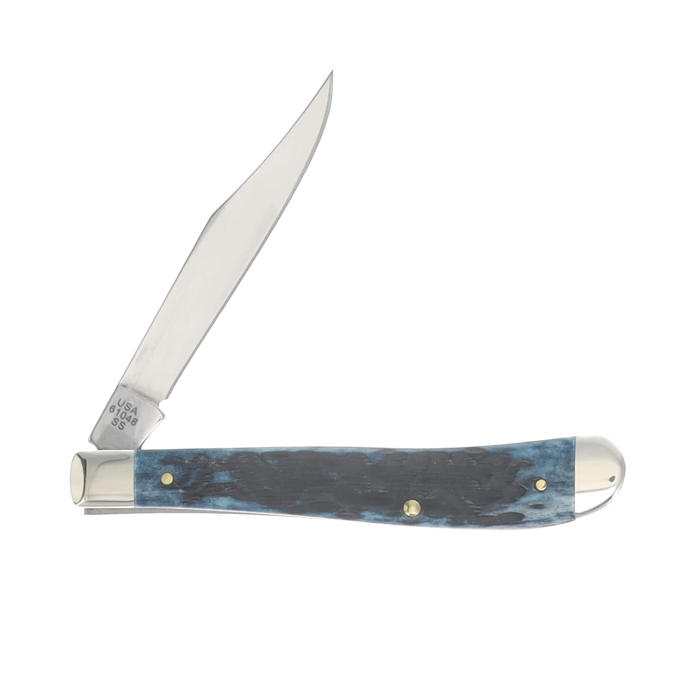 Case XX Mediterranean Blue Pocket Worn Peach Seed Jigged Bone Slimline Trapper Folding Knife CA51865 View 4
