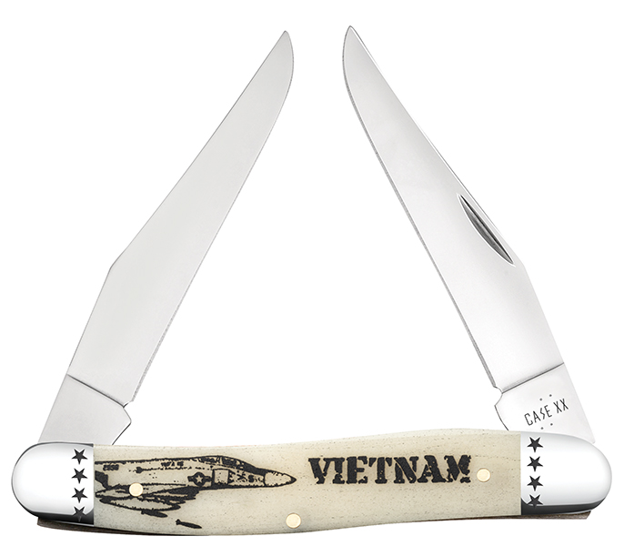 Case XX War Series Vietnam War Embellished Natural Bone Muskrat Folding Knife CA58492 View 1