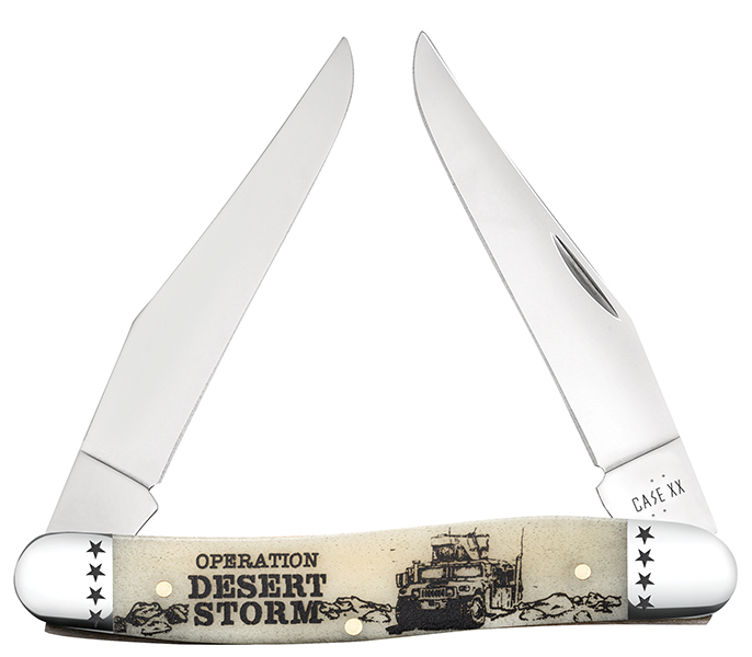 Case XX War Series Desert Storm Embellished Natural Bone Muskrat Folding Knife CA58493 View 1