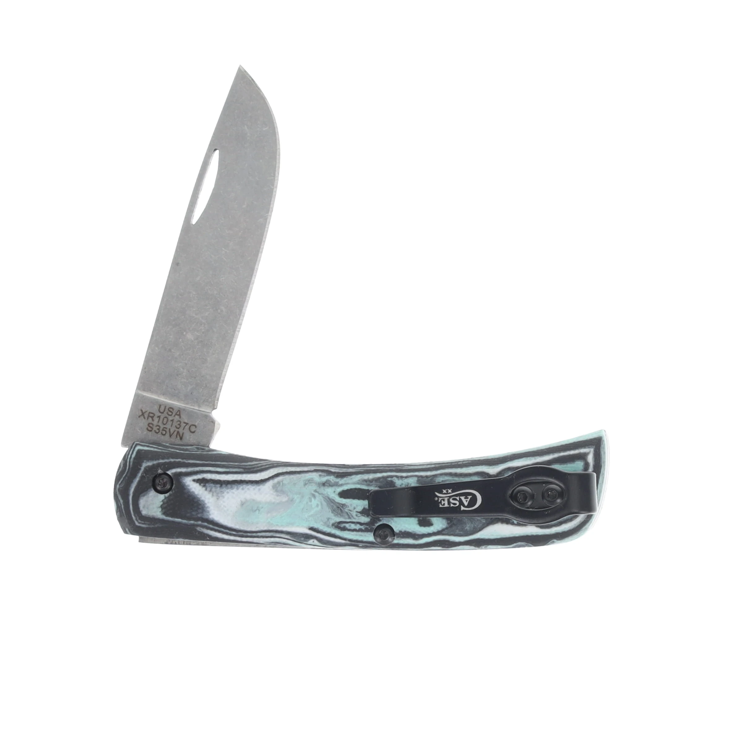 Case XX Seafoam Green Burl G-10 Sod Buster Jr Pocket Knife CA66384 View 3