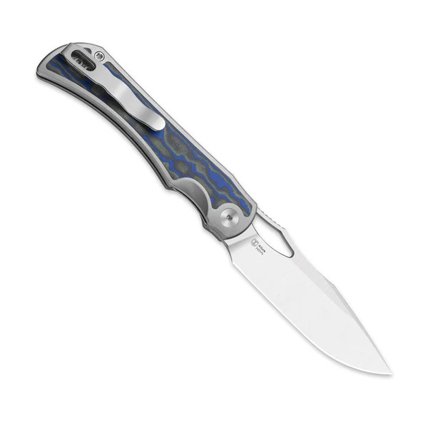 Kizer Allure Folding Knife Titanium-Blue Vortex Micarta Handle S45VN Drop Point Blade KI4763LDA1 View 2