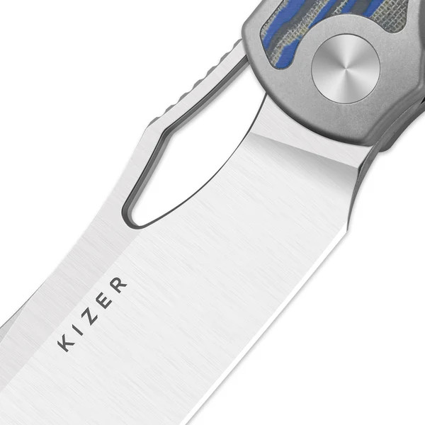 Kizer Allure Folding Knife Titanium-Blue Vortex Micarta Handle S45VN Drop Point Blade KI4763LDA1 View 4