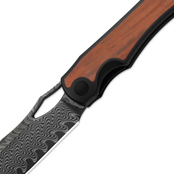 Kizer Allure Folding Knife Titanium-Panama Rosewood Handle Damascus Drop Point Blade KI4763LDA3 View 4