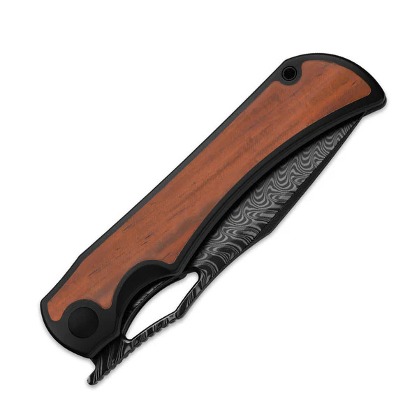 Kizer Allure Folding Knife Titanium-Panama Rosewood Handle Damascus Drop Point Blade KI4763LDA3 View 6
