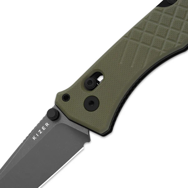 Kizer Aegis T Folding Knife Olive Green G-10 Handle Gray SW AEB-L Tanto Blade V3774CTA2 View 5