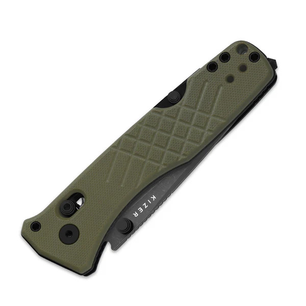 Kizer Aegis T Folding Knife Olive Green G-10 Handle Gray SW AEB-L Tanto Blade V3774CTA2 View 7