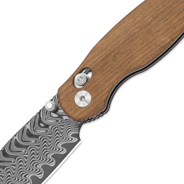 Kizer Phoca CD Folding Knife Mkuruti Wood Handle Acid Washed Damascus Drop Point Blade V3781CDA3 View 4