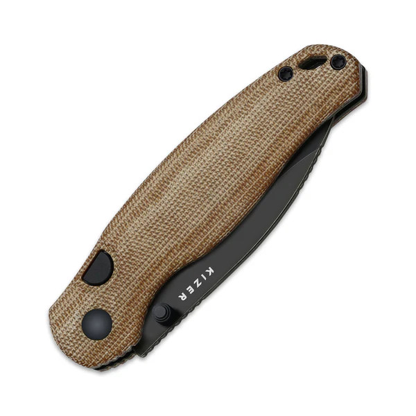 Kizer Phoca BD Folding Knife Brown Norplex Ultrex Micarta Handle Black SW 14C28N Drop Point Blade V3781BDA1 View 6