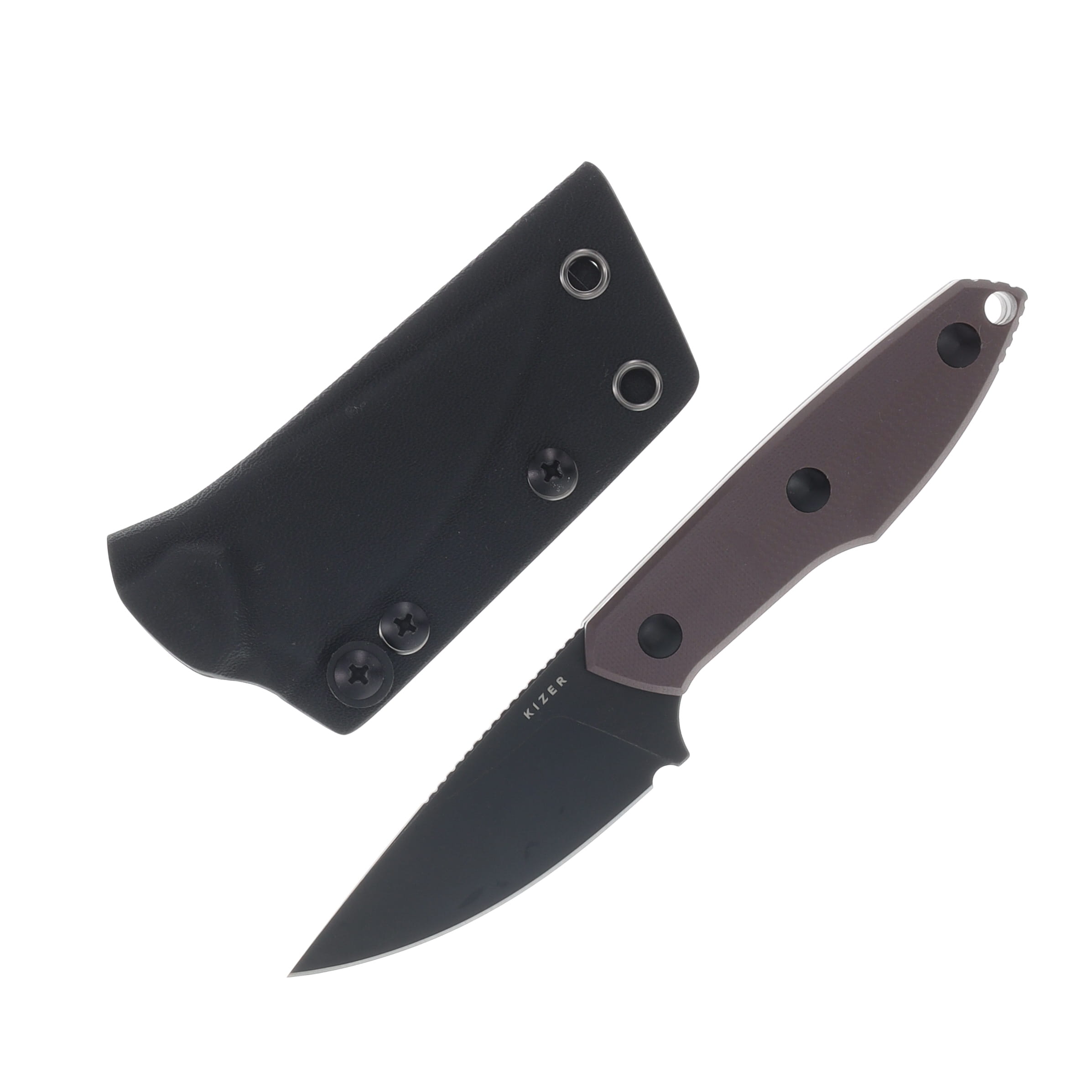 Kizer Splinter Fixed Knife Brown G-10 Handle Black Stonewashed  AEB-L Drop Point Blade 1087A2 View 1