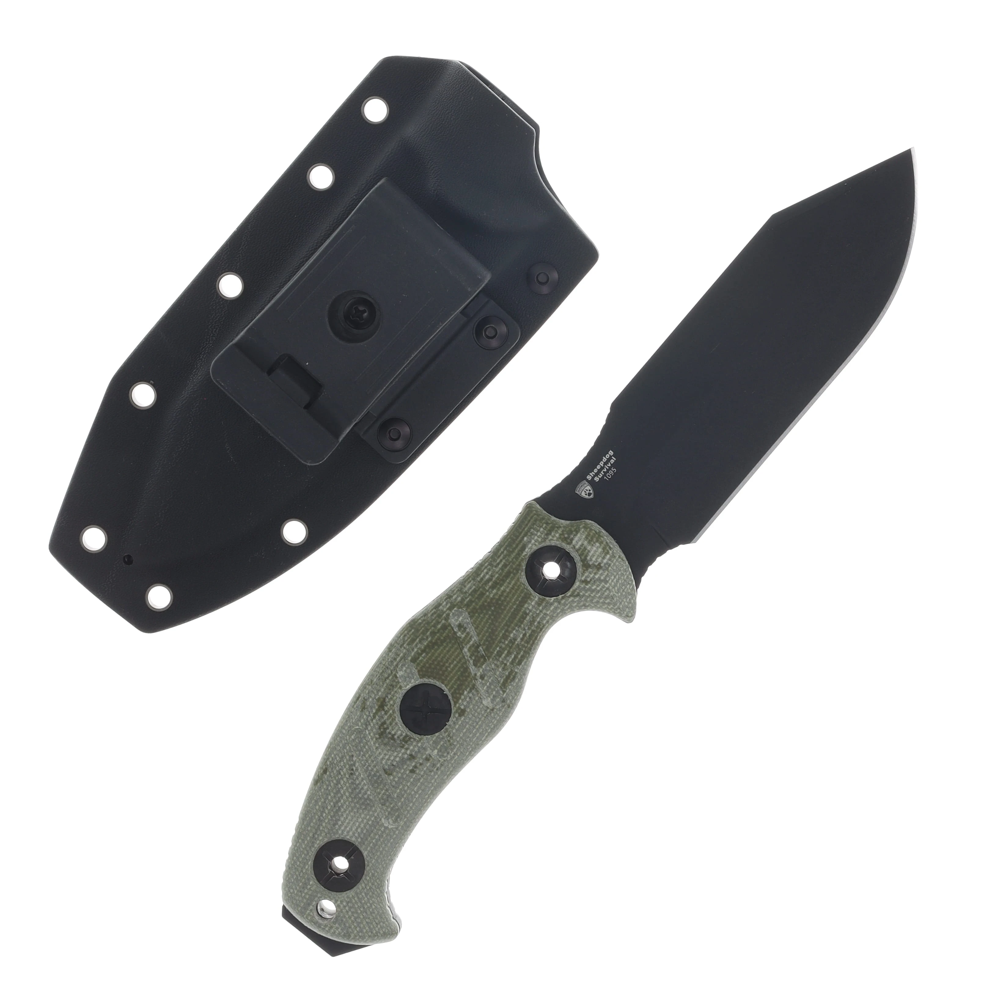 Kizer Sheepdog Survival Fixed Knife Green Micarta Handle Black Coated 1095 Clip Point Blade 1105A4 View 2