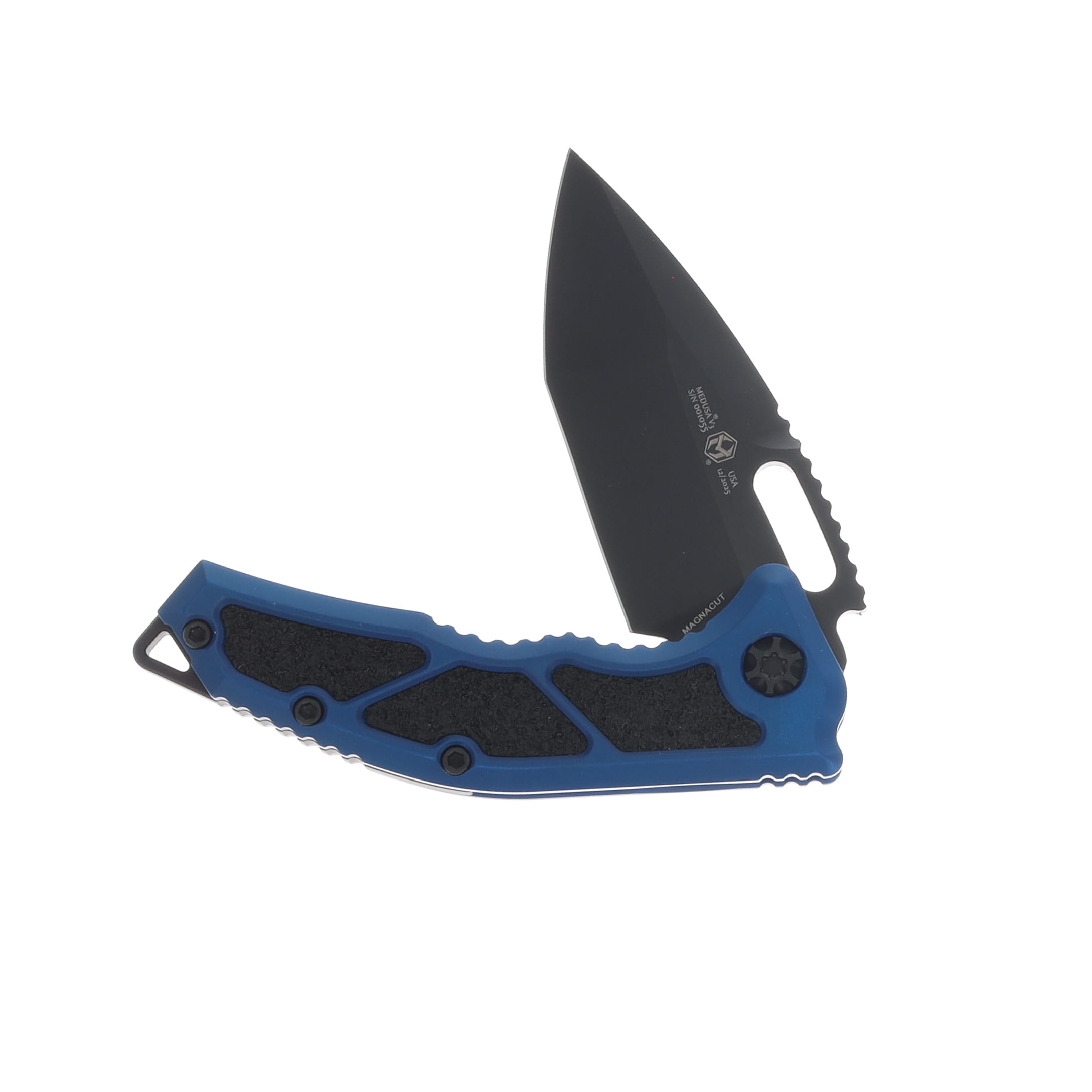 Heretic Medusa Manual Folding Knife TE DLC Standard Blue Chassis with Tactical Hardware H009-6A-BLU View 3
