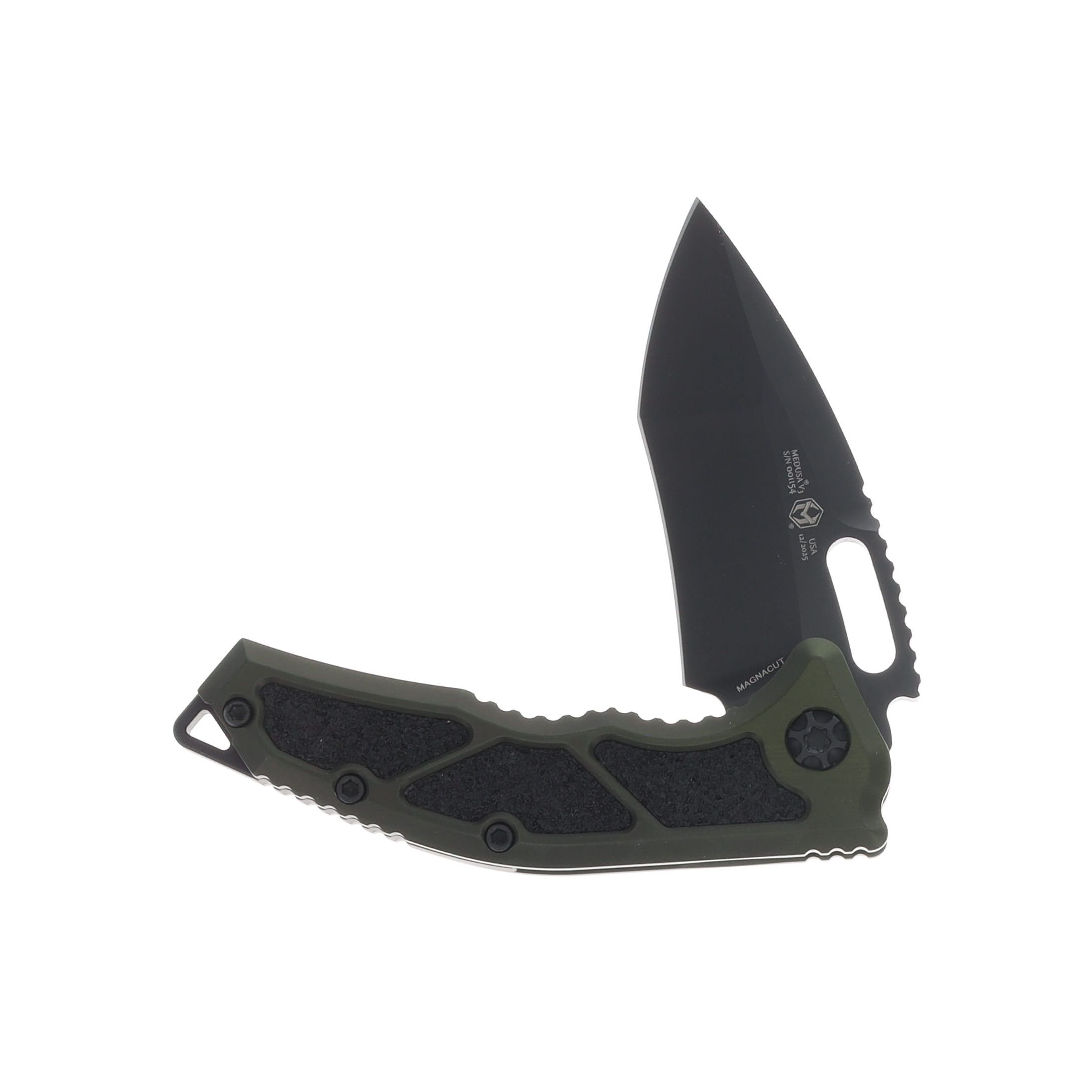 Heretic Medusa Manual Folding Knife Recurve DLC Standard OD Green Chassis Tactical Hardware H010-6A-GRN View 3
