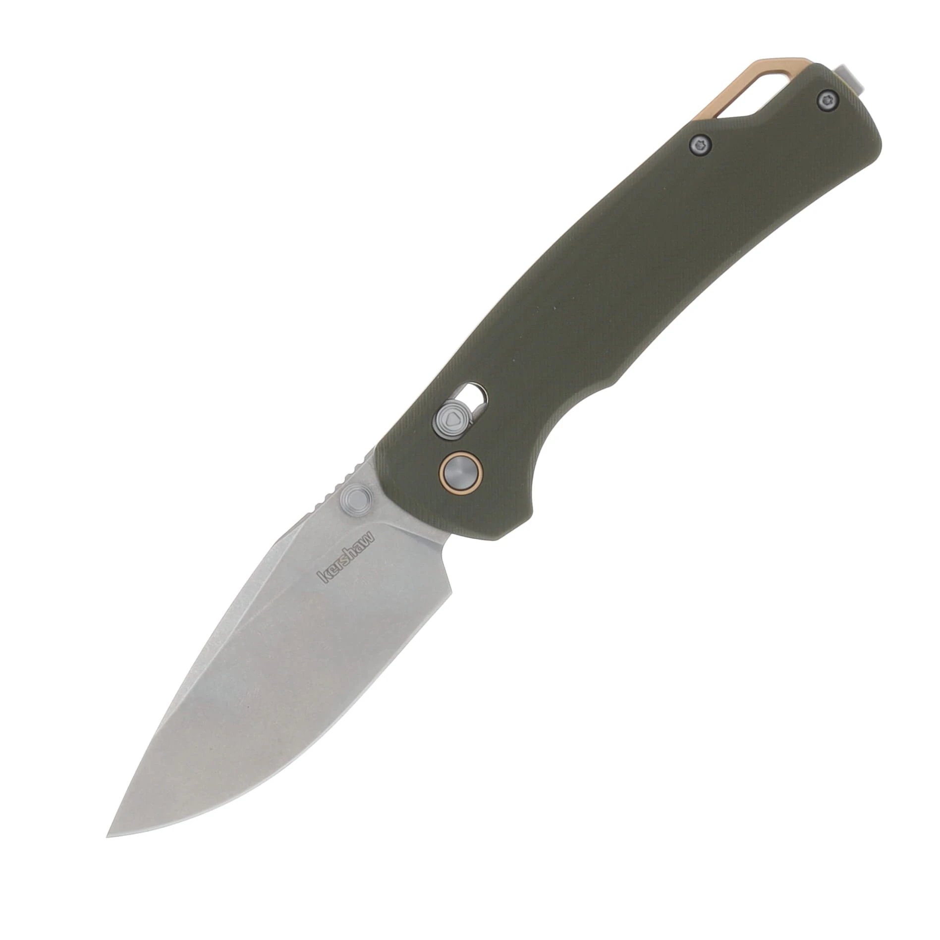 Kershaw Proximal Folding Knife Stonewash D2/Olive G-10 KS2058 View 1