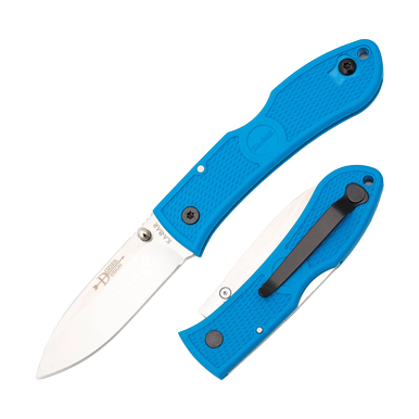 KA-BAR Dozier Hunter Blue Folding Knife 3in Satin Drop Point Blade View 1