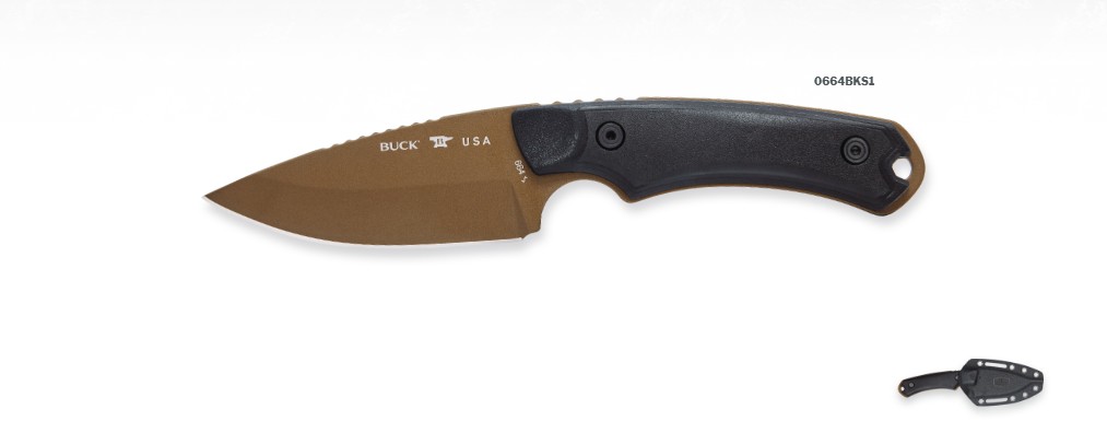 Buck Alpha Hunter Backcountry Fixed Knife Black Rubber-GFN Handle Bronze 420HC Blade BU14522 View 1