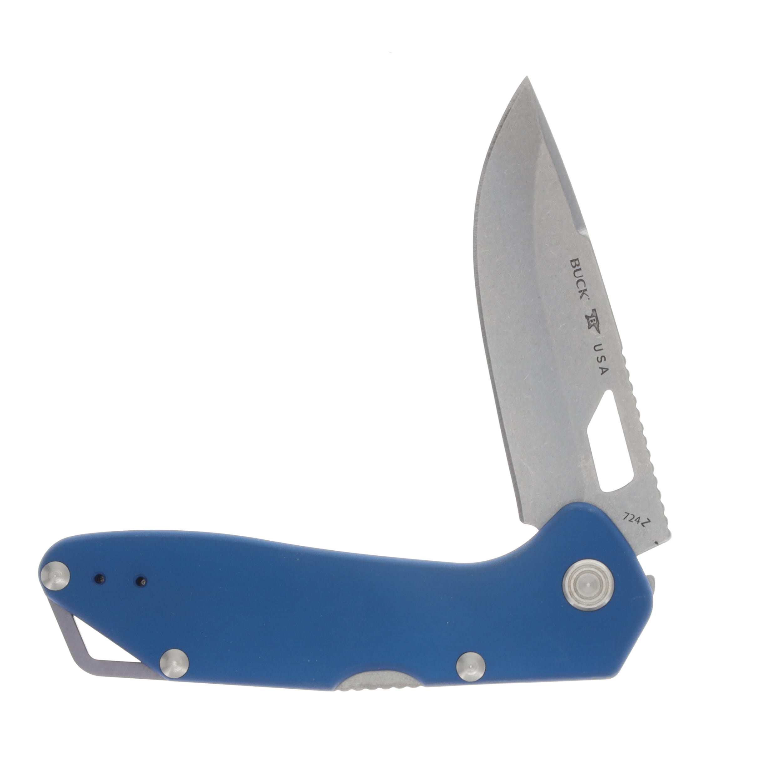 Buck 724 Mustang Folding Knife Blue Aluminum Handle SW 420HC Drop Point Blade BU14394 View 3