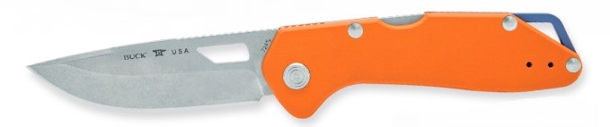 Buck 724 Mustang Folding Knife Orange Aluminum Handle SW D2 Drop Point Blade BU14398 View 1