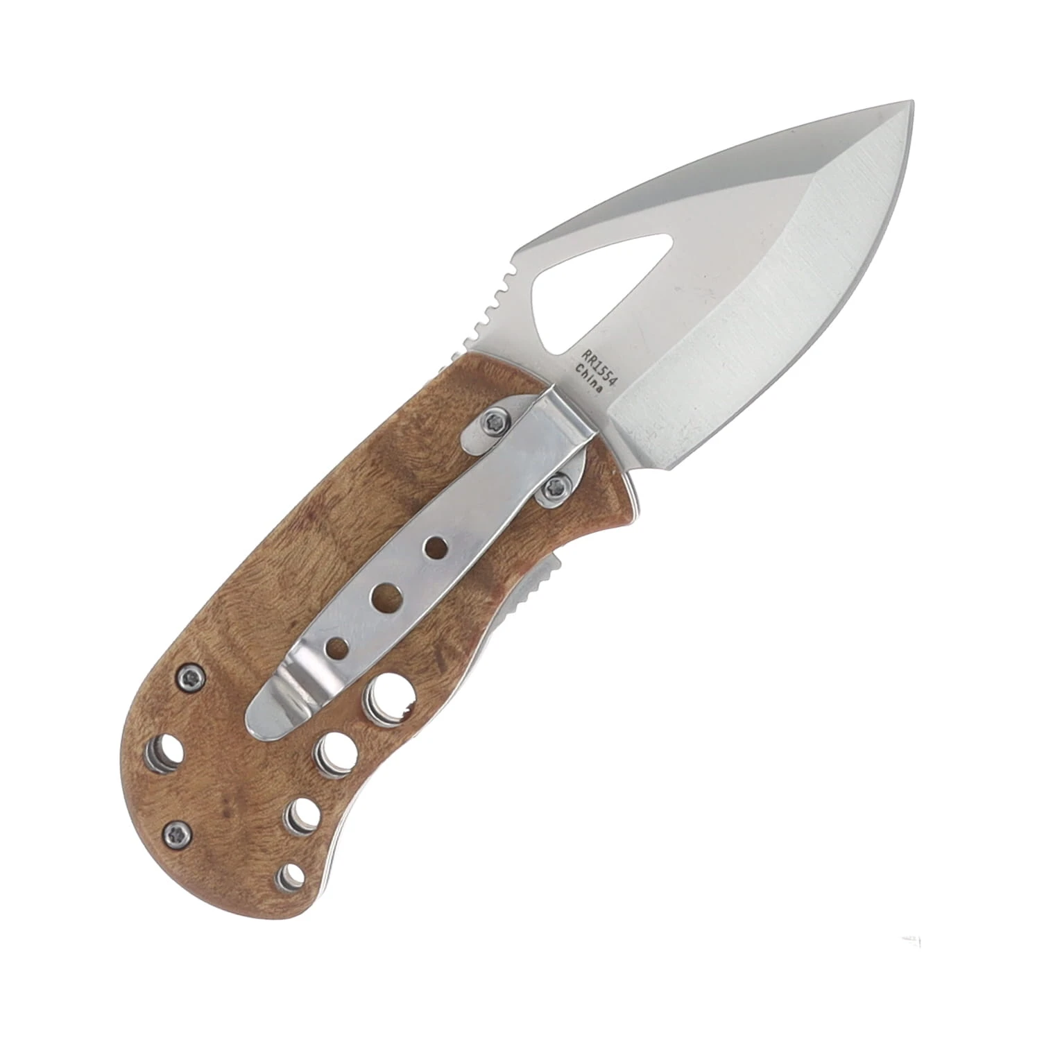 Rough Rider Linerlock Folding Knife Wood Handle Satin SS Drop Point Blade RR1554 View 2