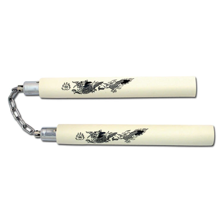 White Rubber Nunchaku Handle W/ Dragon Etch DB802W View 1