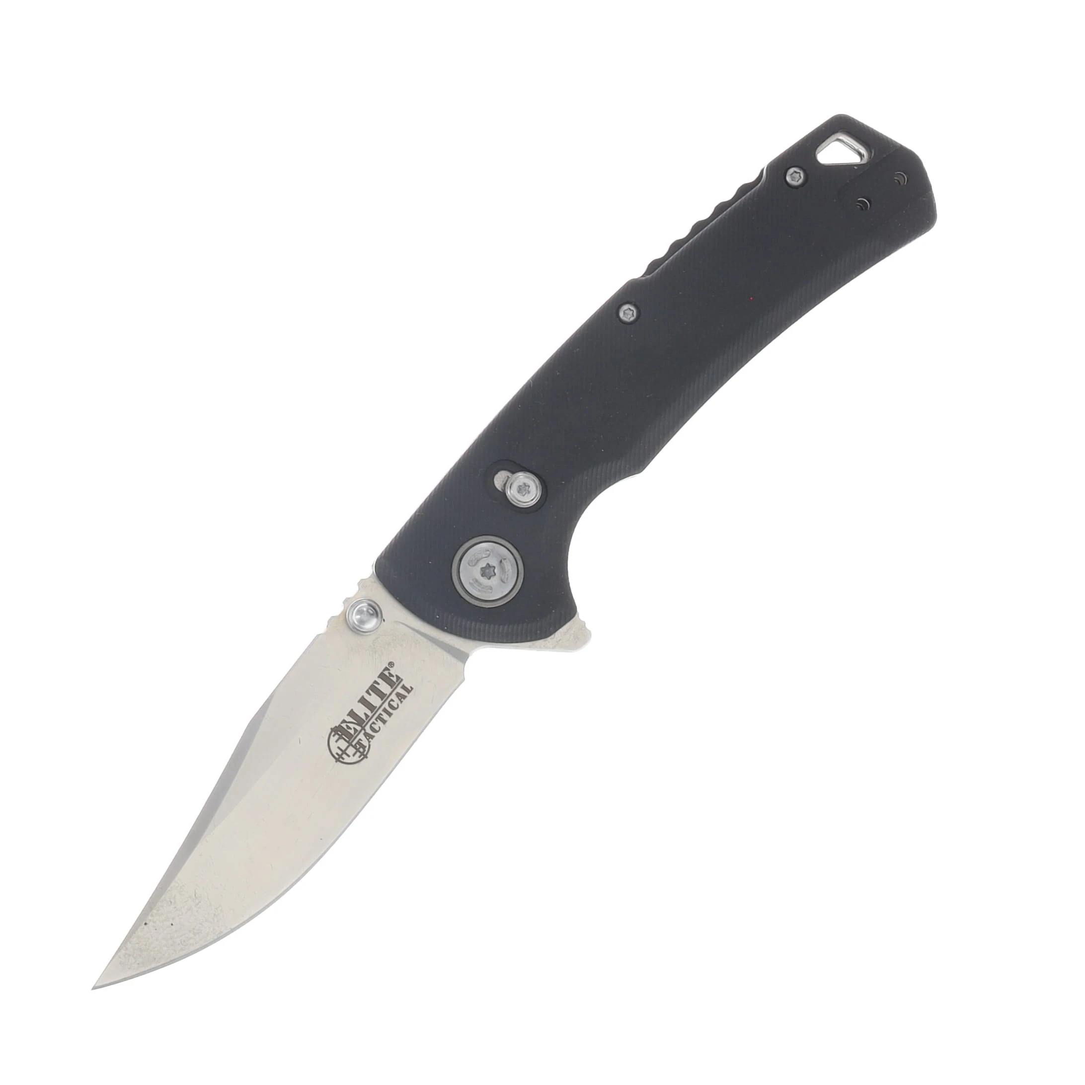 Elite Tactical The Chaser Button Lock Folding Knife Satin D2/Black G-10 MCETFDR006 View 1