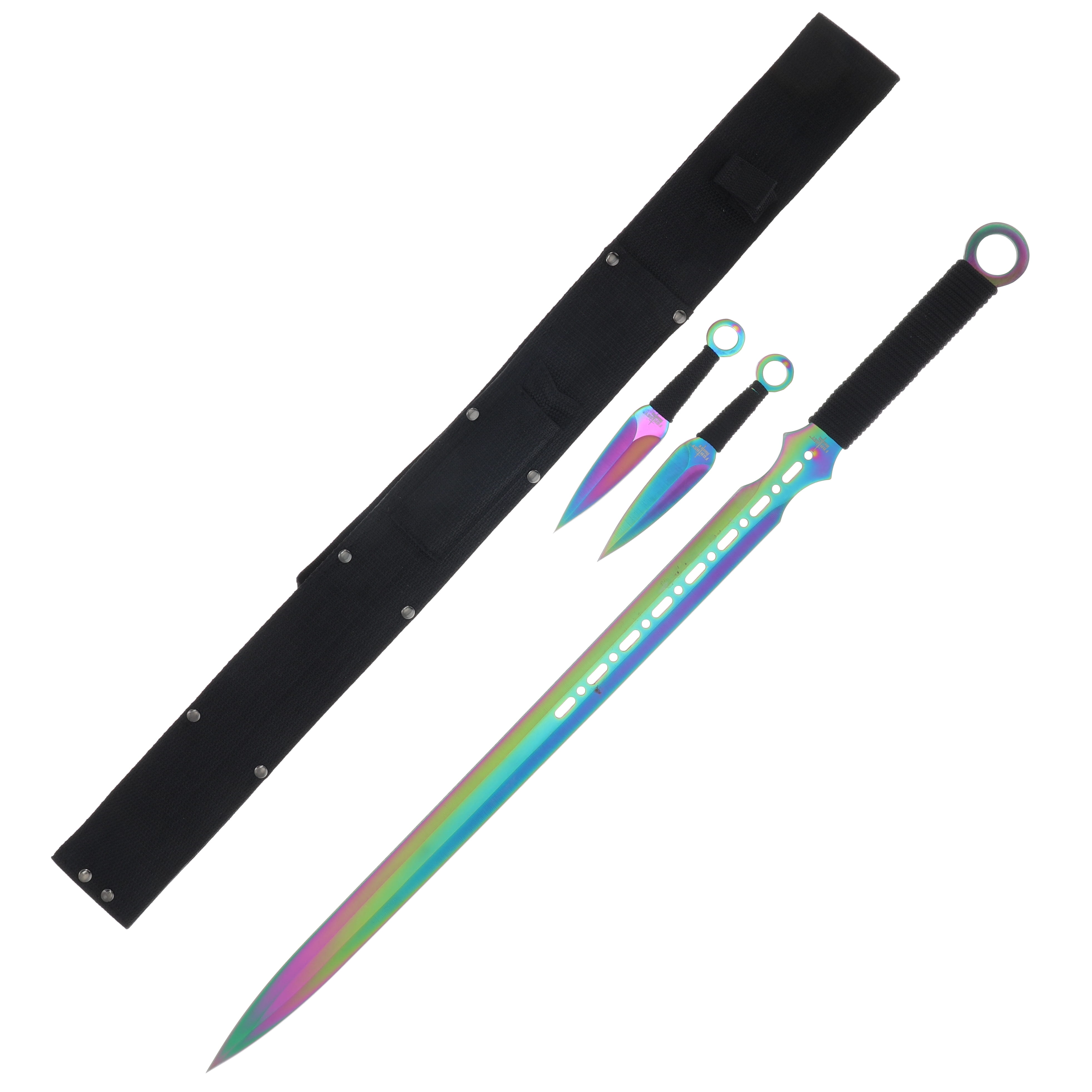 Fantasy Sword with 2 Throwing Knives Rainbow Spectrum MCFM644DRB