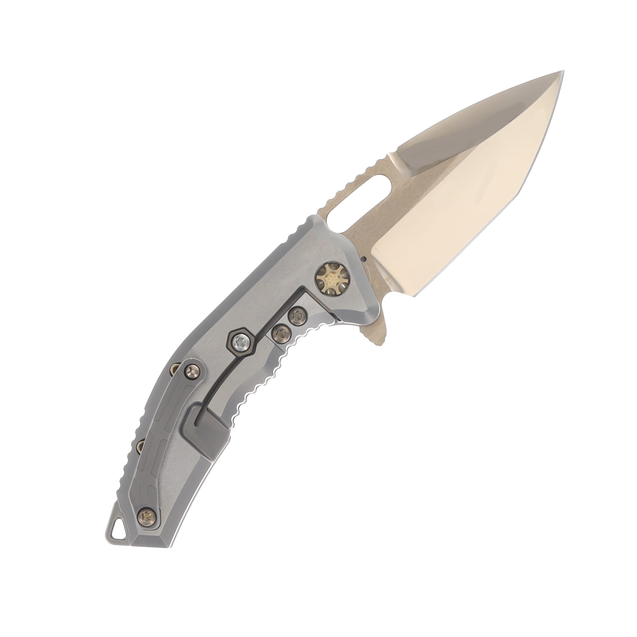 Heretic Medusa Folding Knife Magnacut Tanto/Cracked Ice and Bronze Titanium Chassis with Meteorite Gold Inlay and Bronze Hardware SS26002 View 2