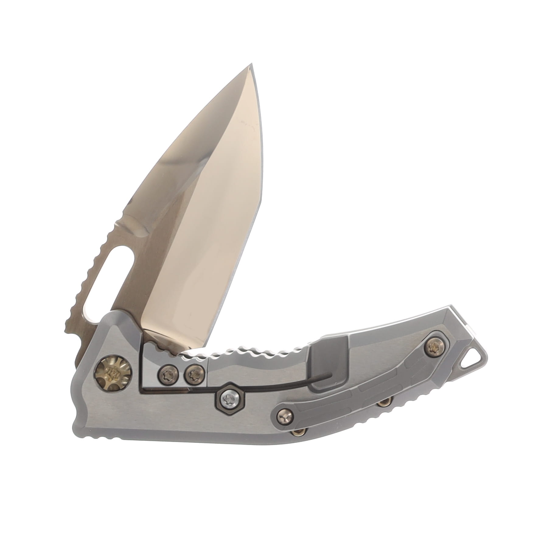 Heretic Medusa Folding Knife Magnacut Tanto/Cracked Ice and Bronze Titanium Chassis with Meteorite Gold Inlay and Bronze Hardware SS26002 View 4