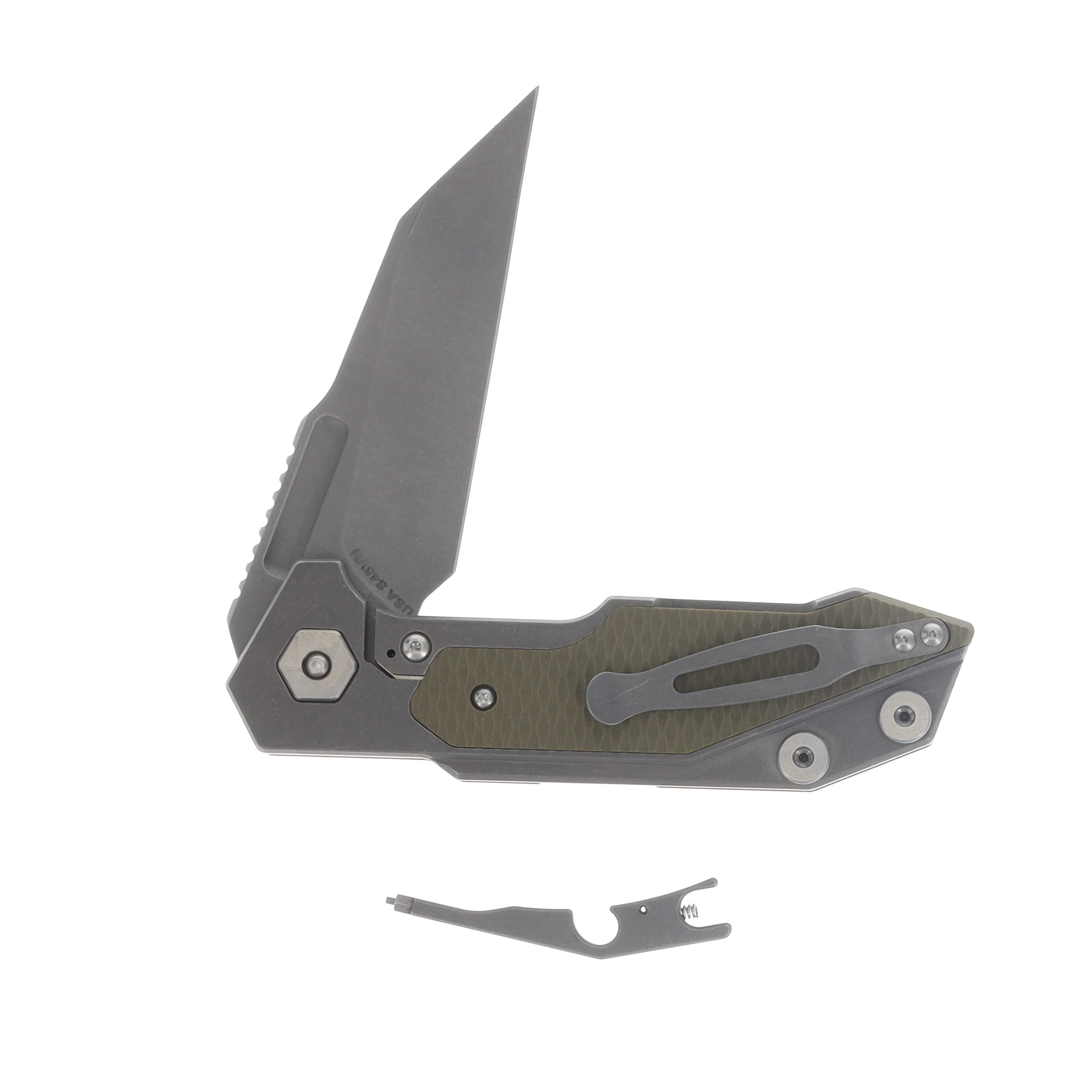 Hinderer Full Track Folding Knife Working Finish OD Green G-10 S45VN Wharncliffe Blade View 4