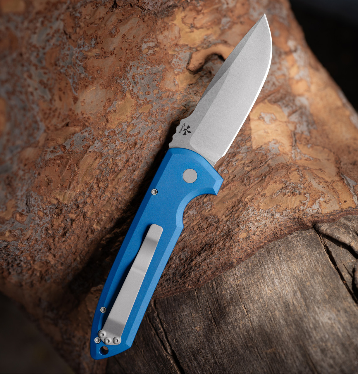 Pro Tech OTS Auto Rockeye Blue Aluminum Handle SW Magnacut Drop Point Blade LG3101-BLUE View 2
