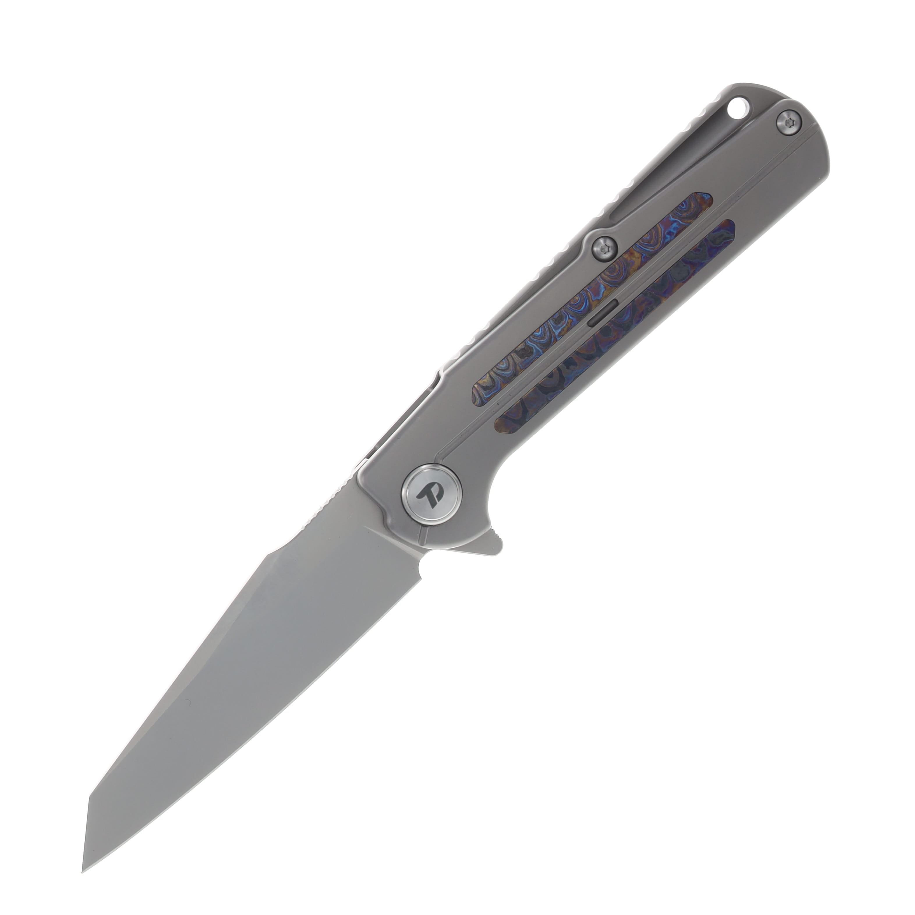 Dreamtech Folding Knife Titanium Zirconium Alloy Damascus Inlay M390 Reverse Tanto D3403Z View 1
