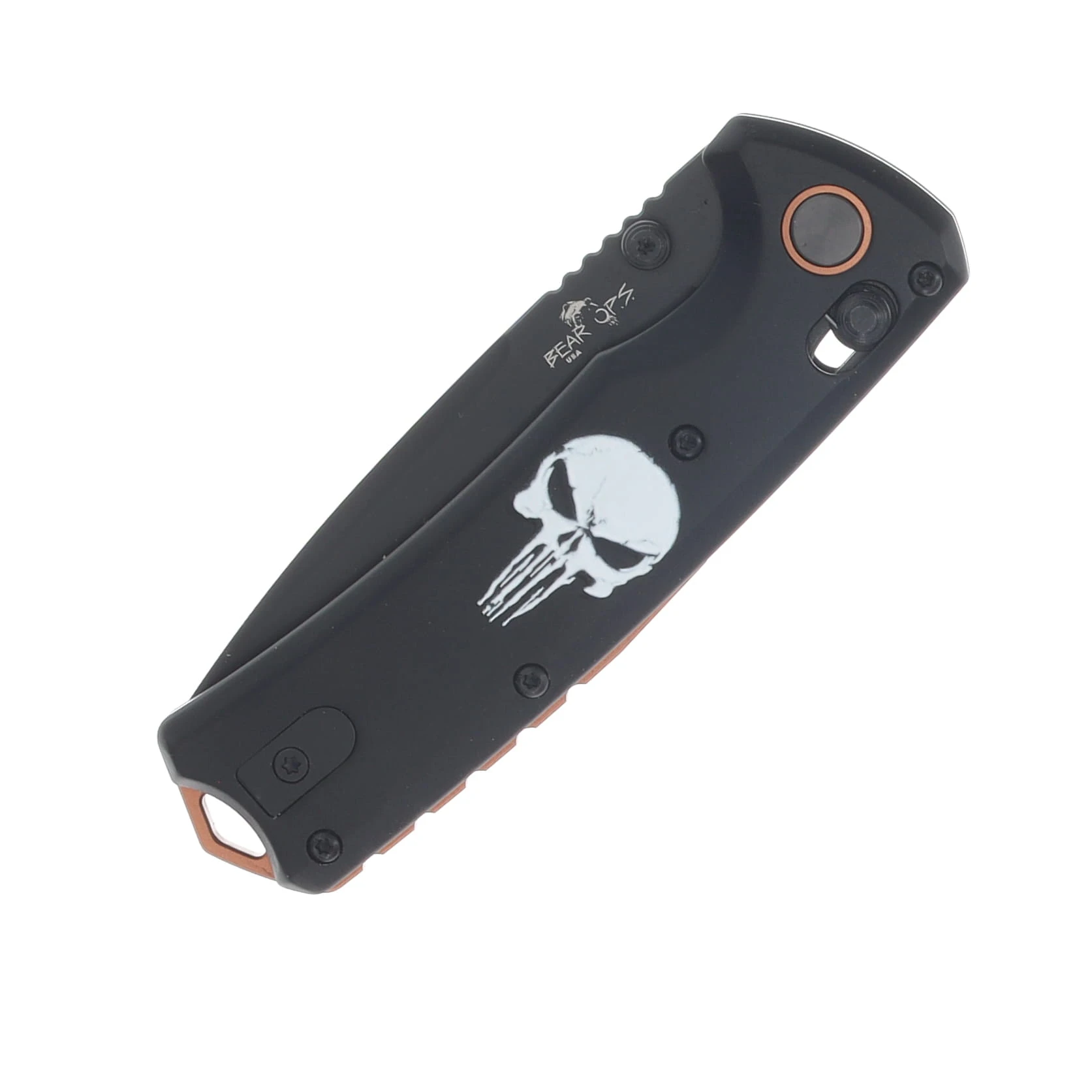 Bear & Son Nekama II Slide Lock Folding Knife DLC 14C28N Drop Point/Black & Copper Skull UMC-1100-ALBK-BSK SKULL View 5