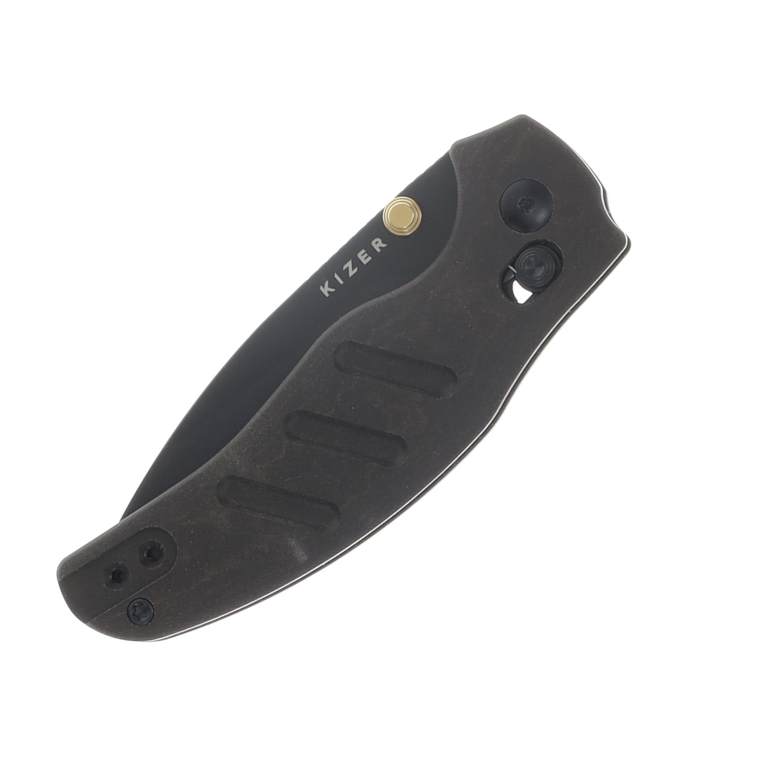 Kizer C01C 2.9 CD Folding Knife Brown Richlite Handle Black PVD Coated Nitro V Drop Point Blade V3488.29CDA2 View 6